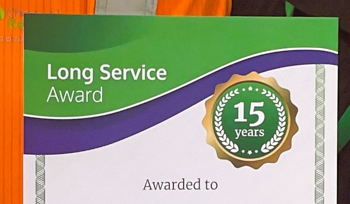 15 years long service certificate