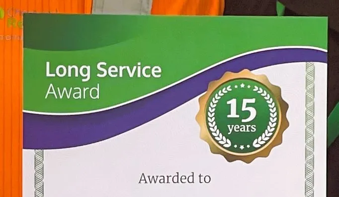 15 years long service certificate